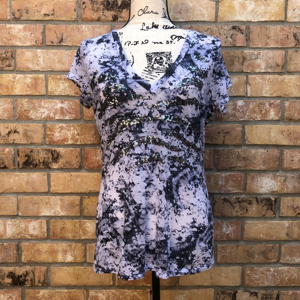 Express Tie Dye Zebra Sequin Tee